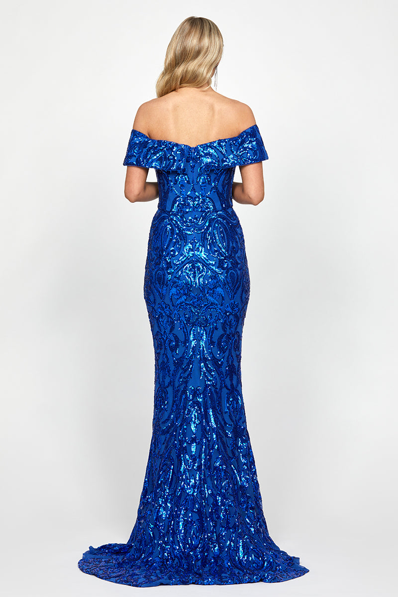 ARIYAH OFF SHOULDER GOWN IN COBALT - CULT MIA
