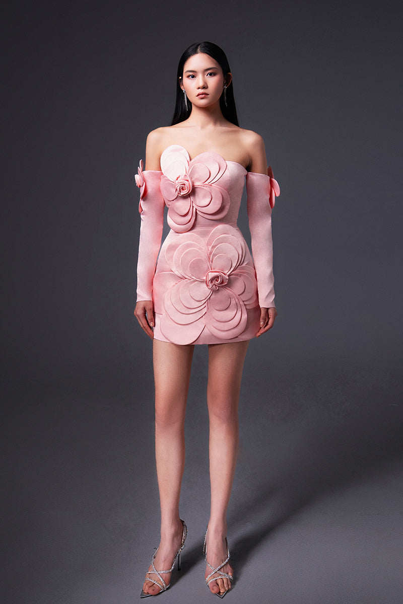 CULT MIA X HAPPY CLOTHING AMORA A-LINE SLEEVED VELVET MINI DRESS IN PINK - CULT MIA
