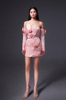 Pink velvet mini dress by Happy Clothing, Cult Mia X Amora A-line sleeved dress, stylish and elegant for casual or special occasions.