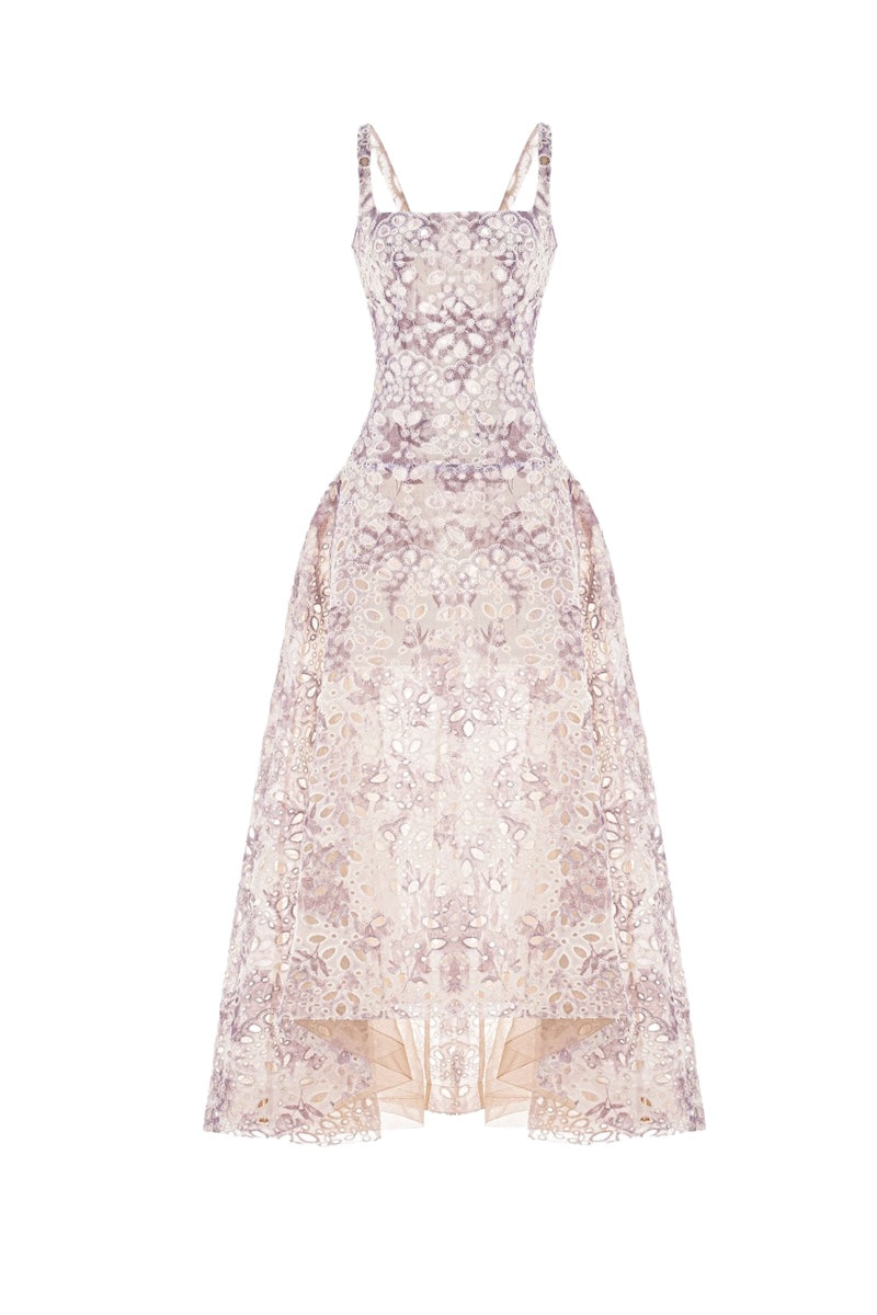 Elegant lilac Mullet gown by Montsand featuring a fitted bodice and flowing asymmetric skirt, perfect for formal occasions.