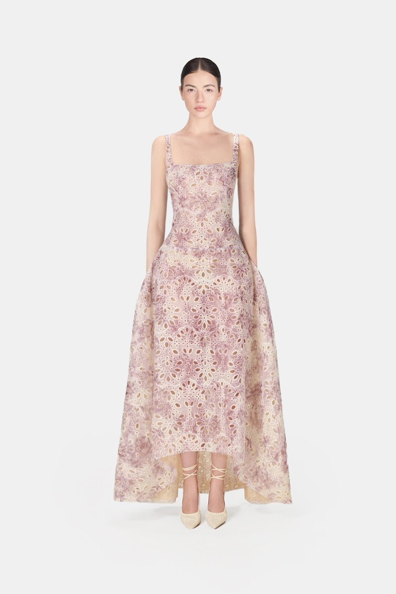 Montsand lilac mullet gown with flowing fabric and elegant design, perfect for formal events or special occasions.