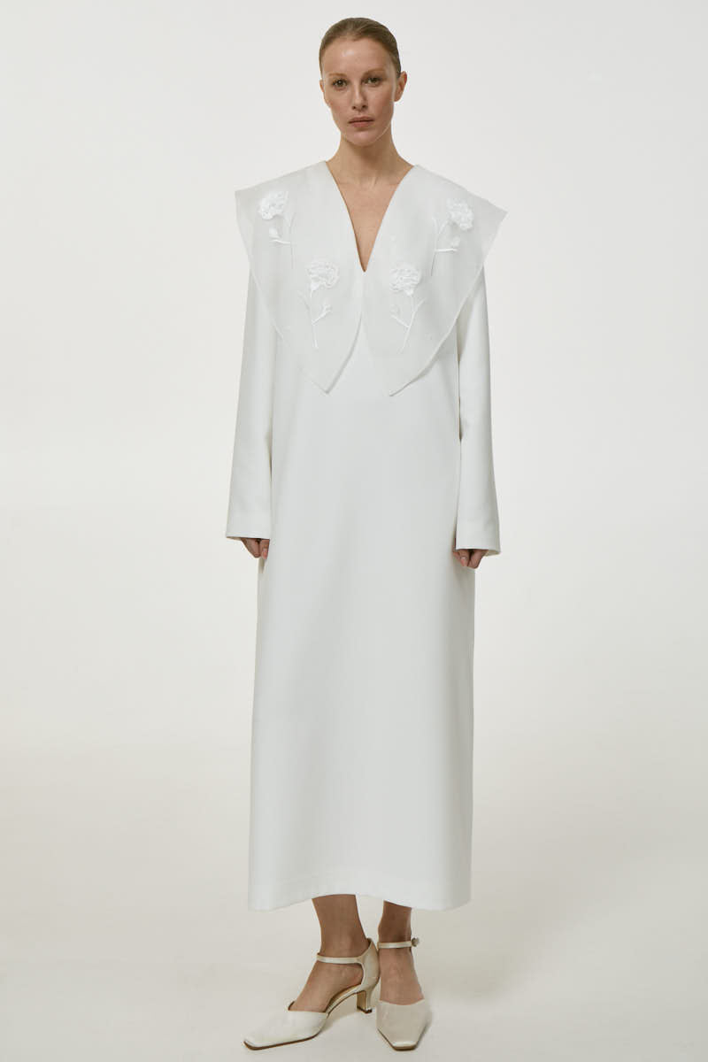 WHITE BLUEDOTTLE MIDI DRESS - CULT MIA