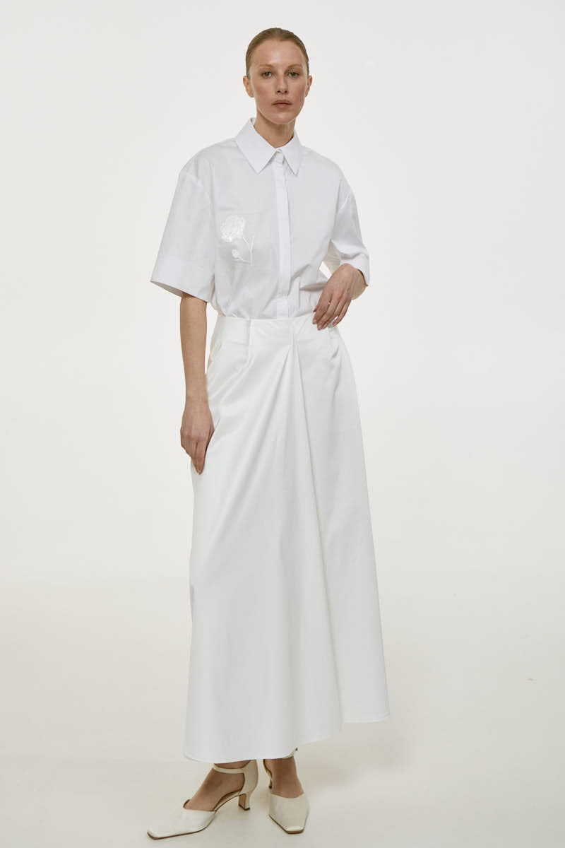 WHITE COTTON MIDI SKIRT - CULT MIA