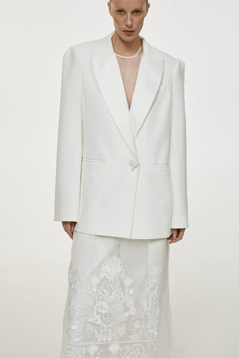 WHITE SATIN LAPEL JACKET - CULT MIA
