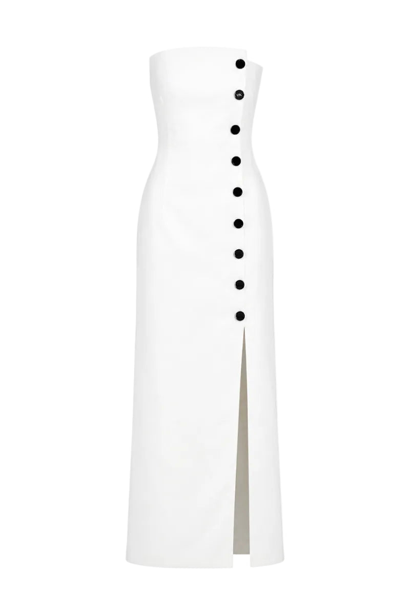 Izakova Dariana dress in off-white, a stylish maxi dress with flowing fabric and elegant design, perfect for casual or formal wear.