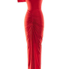 Red Deme By Gabriella Dana one-shoulder fitted maxi dress, elegant design with a sleek silhouette, perfect for formal occasions.