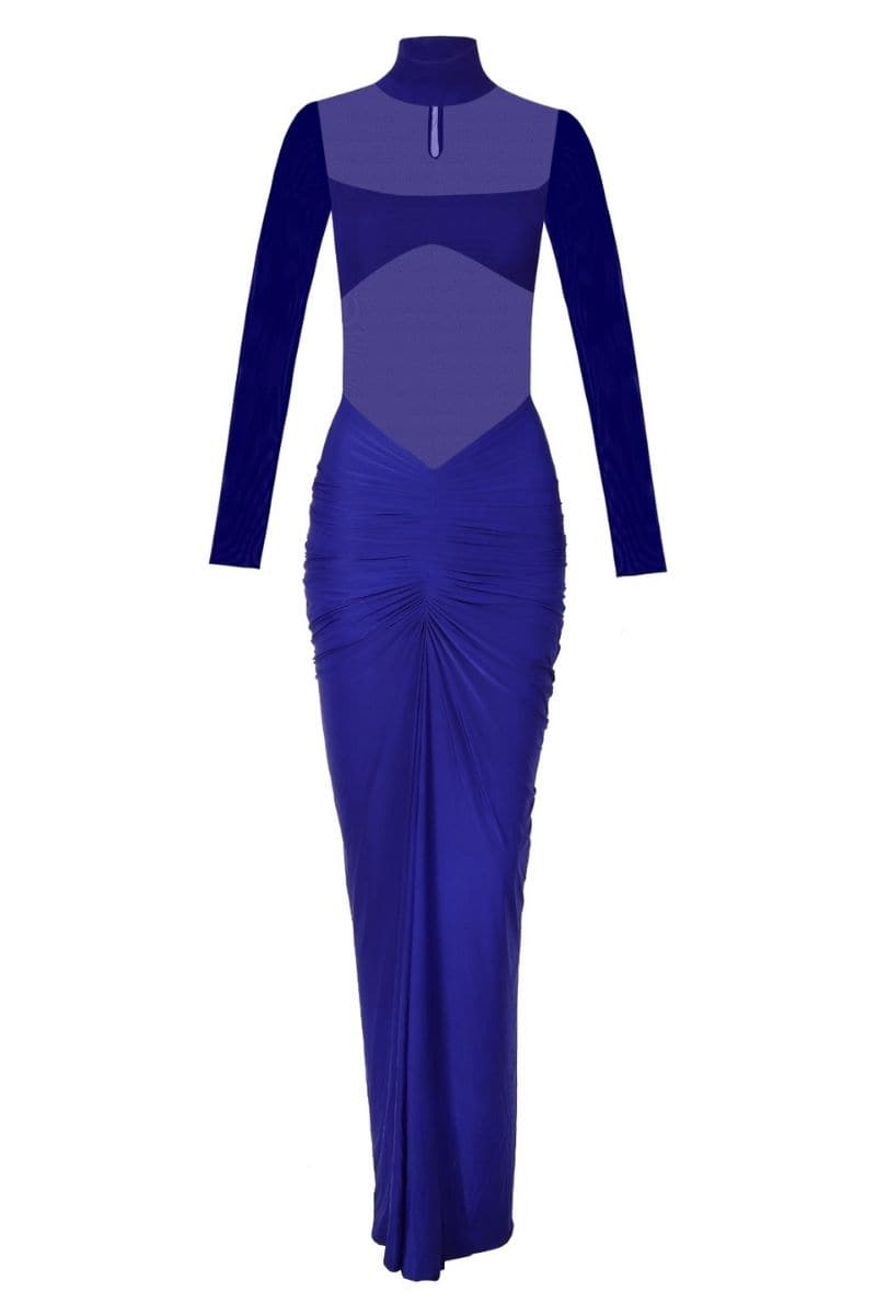 ELISE ELETRIC BLUE FITTED RUCHED MAXI DRESS | Deme By Gabriella | CULT MIA