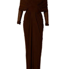 Chocolate brown Deme By Gabriella Kenny Brown draped full-sleeve net gown, elegant maxi dress with a sophisticated design.