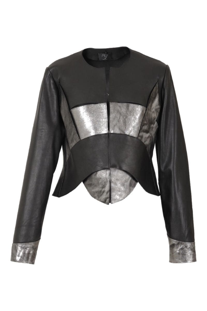 Black NOX leather jacket by Double A, featuring a sleek design, stylish collar, and zipper details, perfect for casual wear.