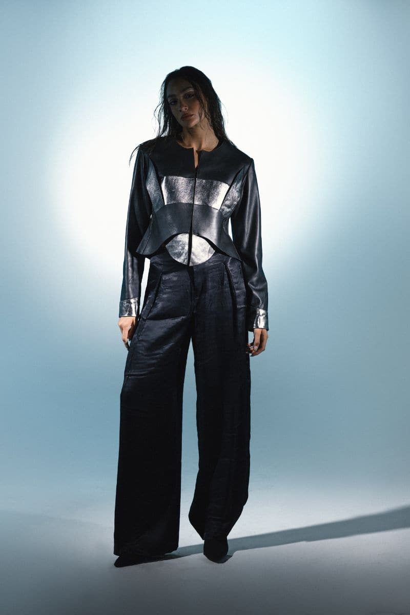Black NOX leather jacket by Double A, shown in XS size with sleek design and smooth leather texture.