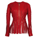 Red leather jacket from Double A's CULT MIA X collection, featuring a stylish fit and bold design in XS size.
