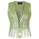Electric lime green Attalea leather vest by Double A, lightweight vest with a sleek fit and textured leather surface.