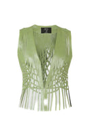 Electric lime green Attalea leather vest by Double A, lightweight vest with a sleek fit and textured leather surface.