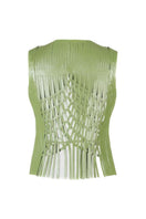 Electric lime green Attalea leather vest by Double A, featuring a fitted design and smooth leather texture.