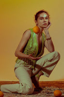 Electric lime green Attalea leather vest by Double A, featuring a stylish, fitted design and smooth leather texture.
