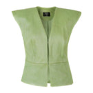 Electric lime green Ausborn leather vest by Double A, shown in XS size, with a sleek fitted design and smooth leather texture.