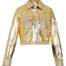 Gold Auzinnia leather jacket by Double A, stylish women's jacket with a sleek gold finish and classic design.