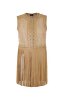 Nude beige ebony studded leather vest by Double A, featuring metallic studs and a fitted design, displayed on a plain background.