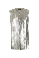 Silver Caniayla leather vest by Double A, stylish sleeveless vest with silver finish, front zipper and fitted design.