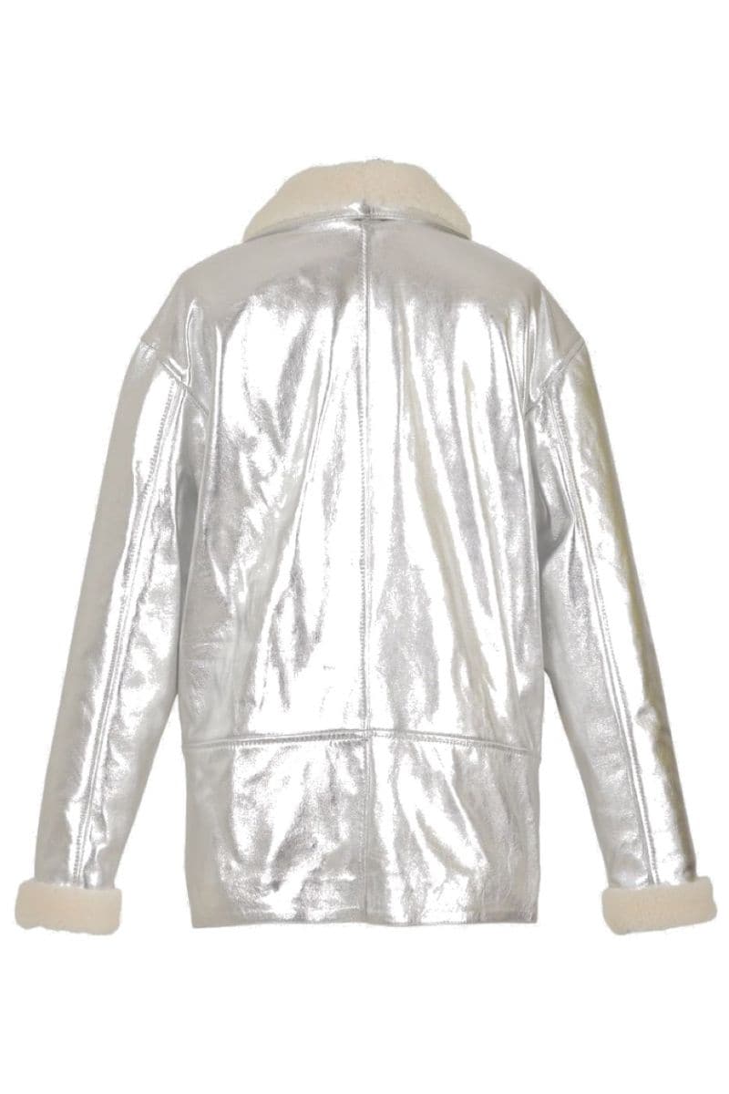 SILVER HAYDRA SHEARLING LEATHER JACKET | Double A | CULT MIA