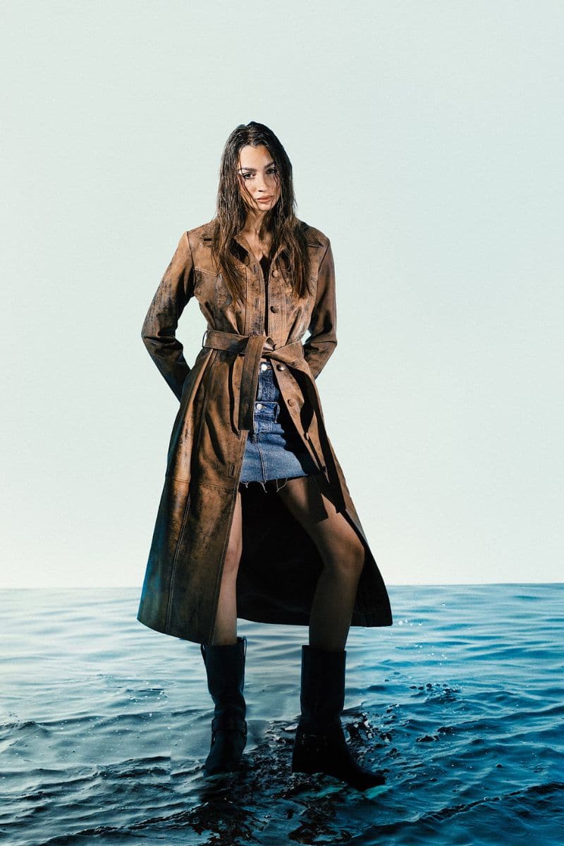 Double A washed brown Zinnia leather coat displayed, featuring a stylish, fitted coat with a smooth leather finish.