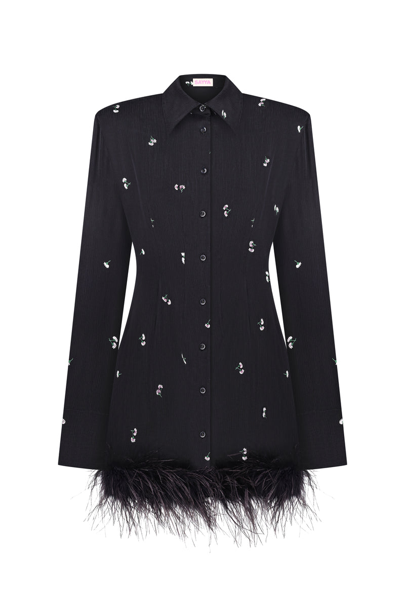 BLACK EMBELLISHED SHIRT DRESS - CULT MIA