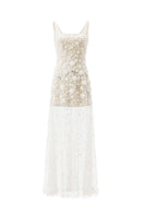 Arti Apparel ASTE gown with intricate embroidery, front view showcasing elegant design and flowing fabric.