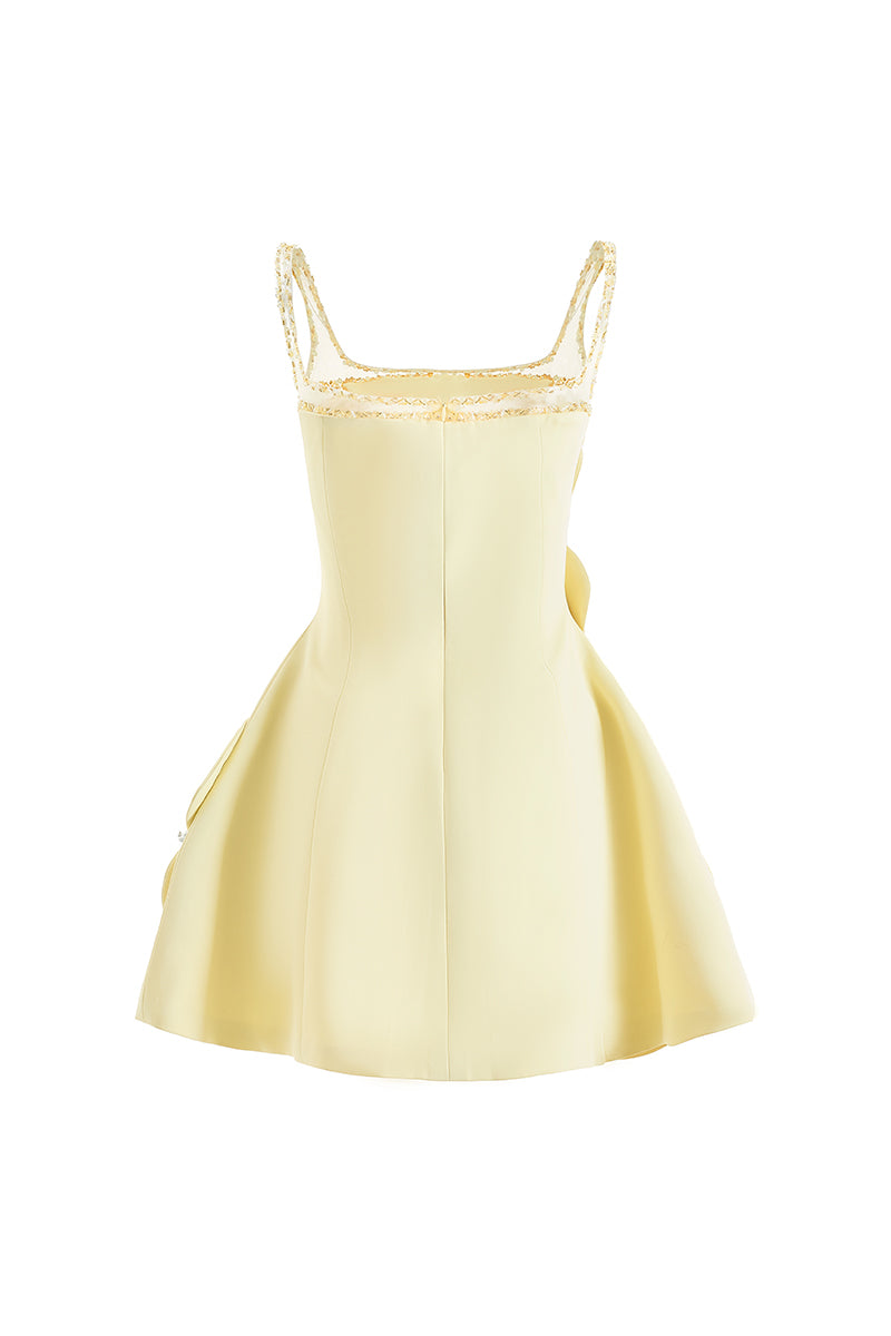 CULT MIA X HAPPY CLOTHING ANAHI FIT AND FLARE MINI DRESS IN LIGHT YELLOW - CULT MIA
