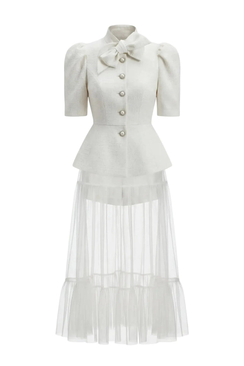 Ivory Romance set by White Plan, stylish co-ord outfit featuring a matching top and trousers in soft ivory fabric.