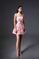 Pink CULT MIA X HAPPY CLOTHING Anahi fit and flare mini dress displayed on a hanger with a stylish background.