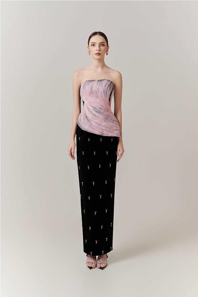 embellished top maxi dress Strapless Crystal Embellished Maxi Dress Red