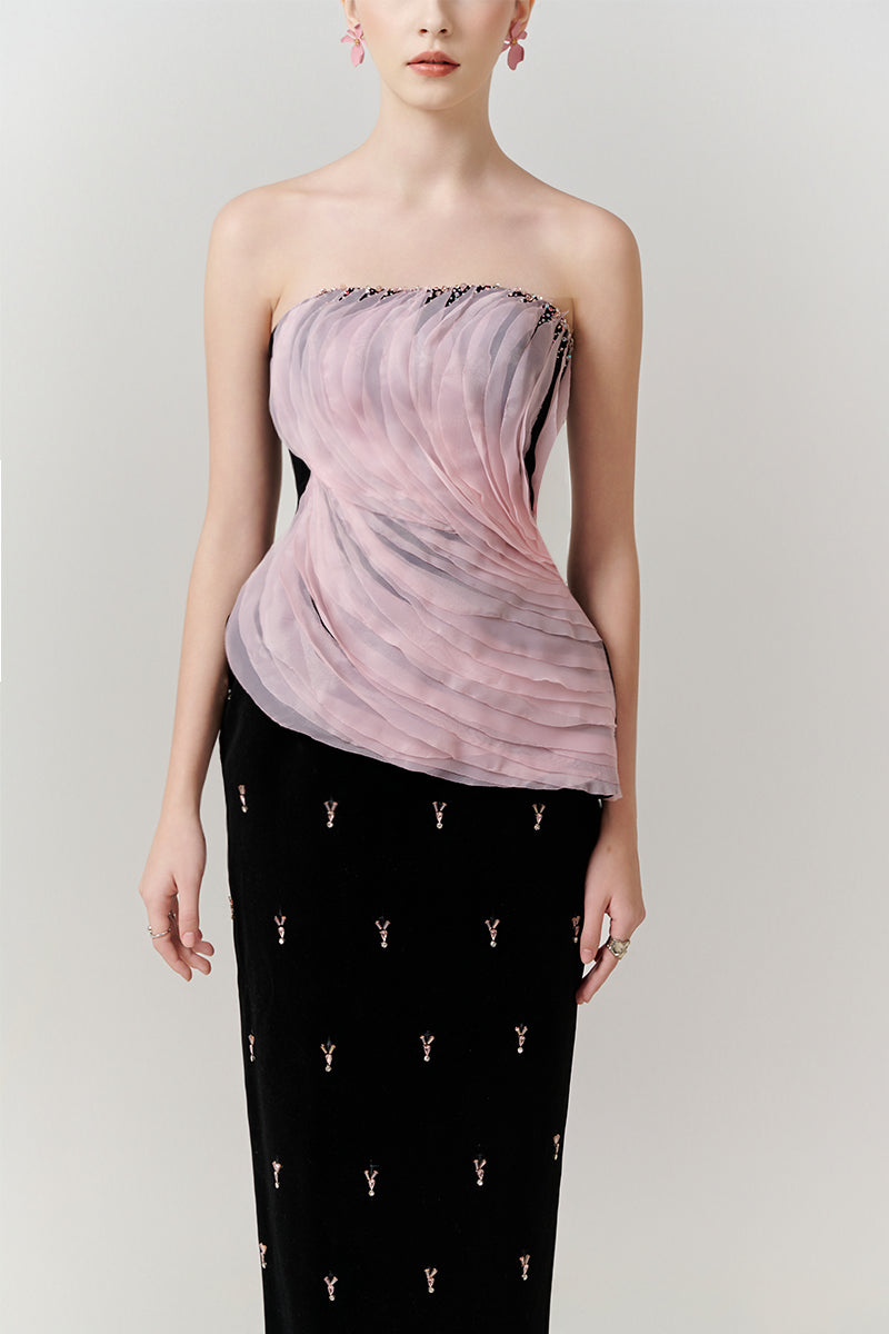 WAVE EMBELLISHED MAXI DRESS WITH CRYSTAL - CULT MIA