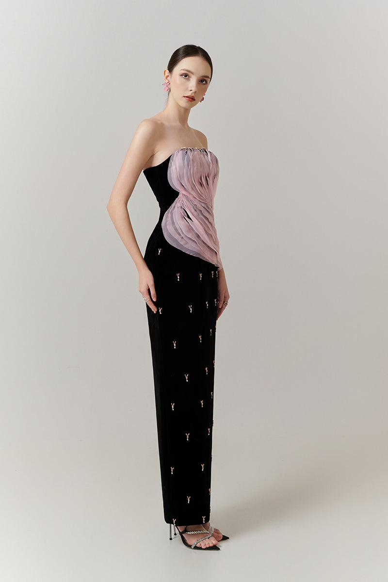 WAVE EMBELLISHED MAXI DRESS WITH CRYSTAL - CULT MIA