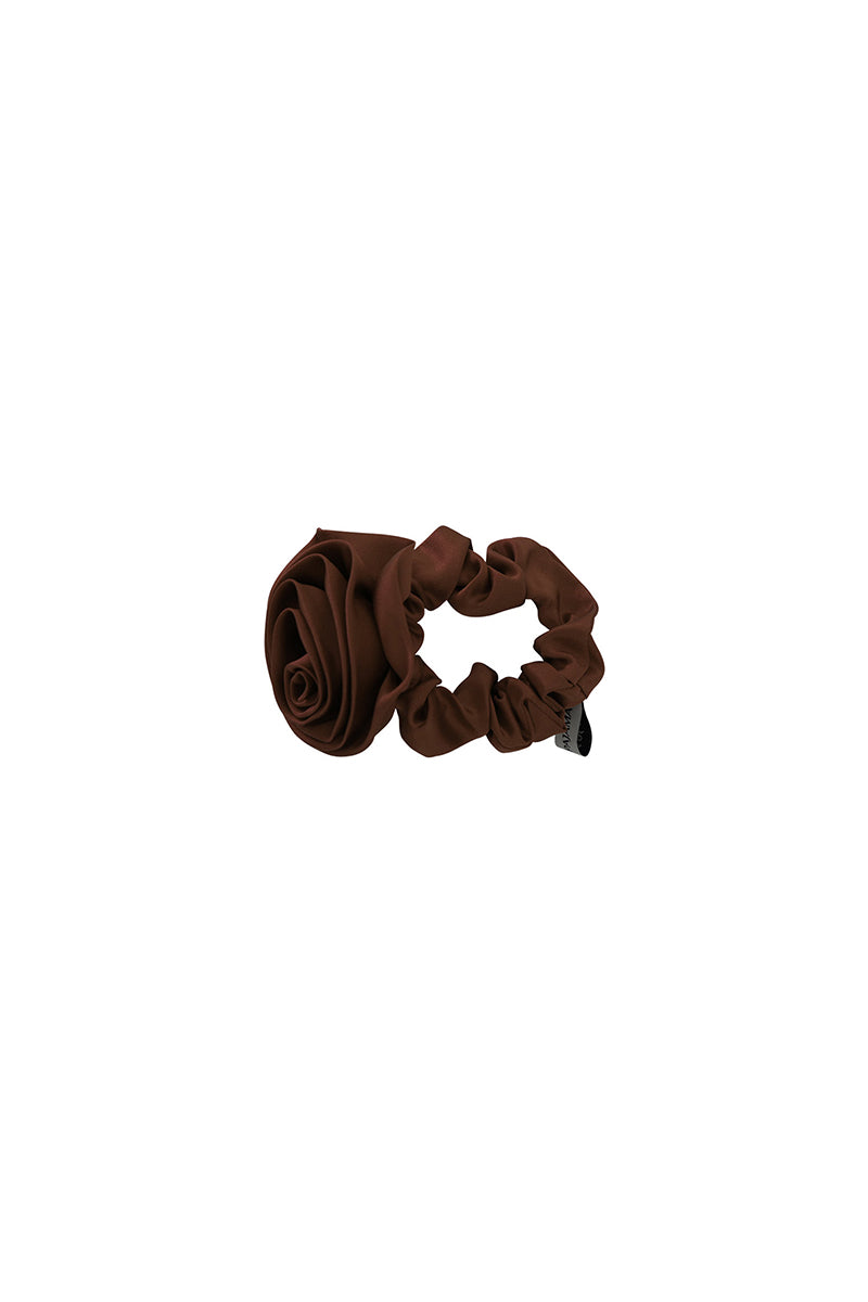 TUSCAN ROSE silk scrunchies from Not Just Pajama, soft hair accessories with a luxurious silk finish, shown in rose color.