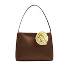 Brown Tuscan Rose silk handbag by Not Just Pajama, shoulder bag with elegant design and smooth fabric, displayed on a neutral background.