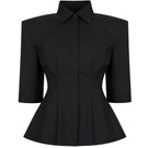 Black Izakova EDISA shirt with a classic fit and sleek design, displayed on a hanger.