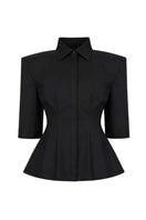 Black Izakova EDISA shirt with a classic fit and sleek design, displayed on a hanger.