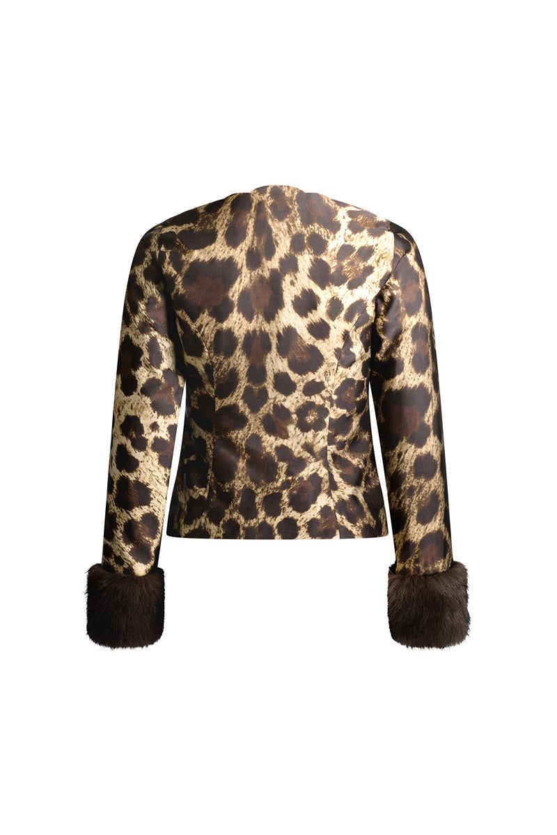Scarlett Gasque Anastasia Leopard Top displayed from the back, showcasing stylish animal print and fitted design.