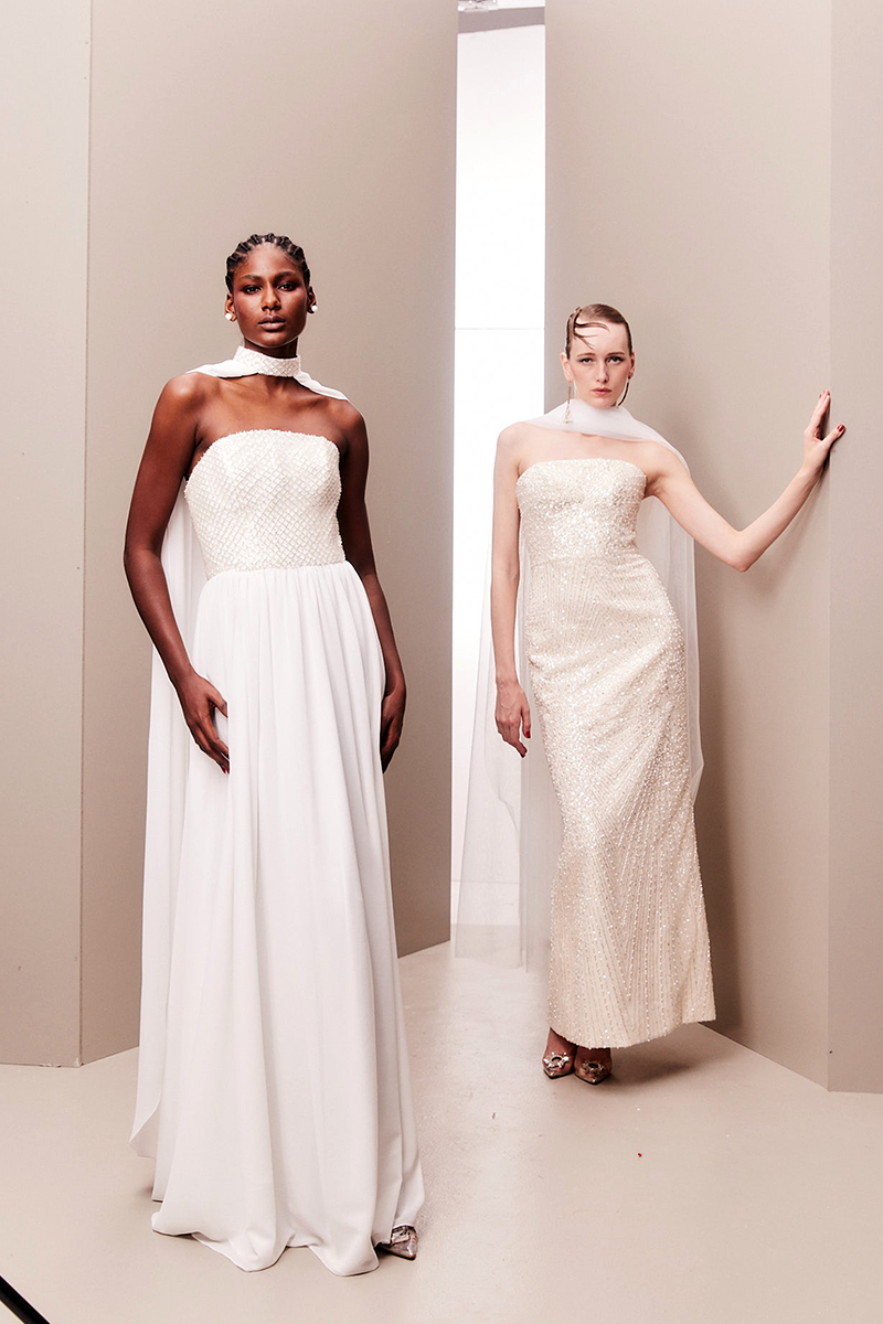 WHITE STRAPLESS GOWN FEATURING CHOKER CAPE - CULT MIA