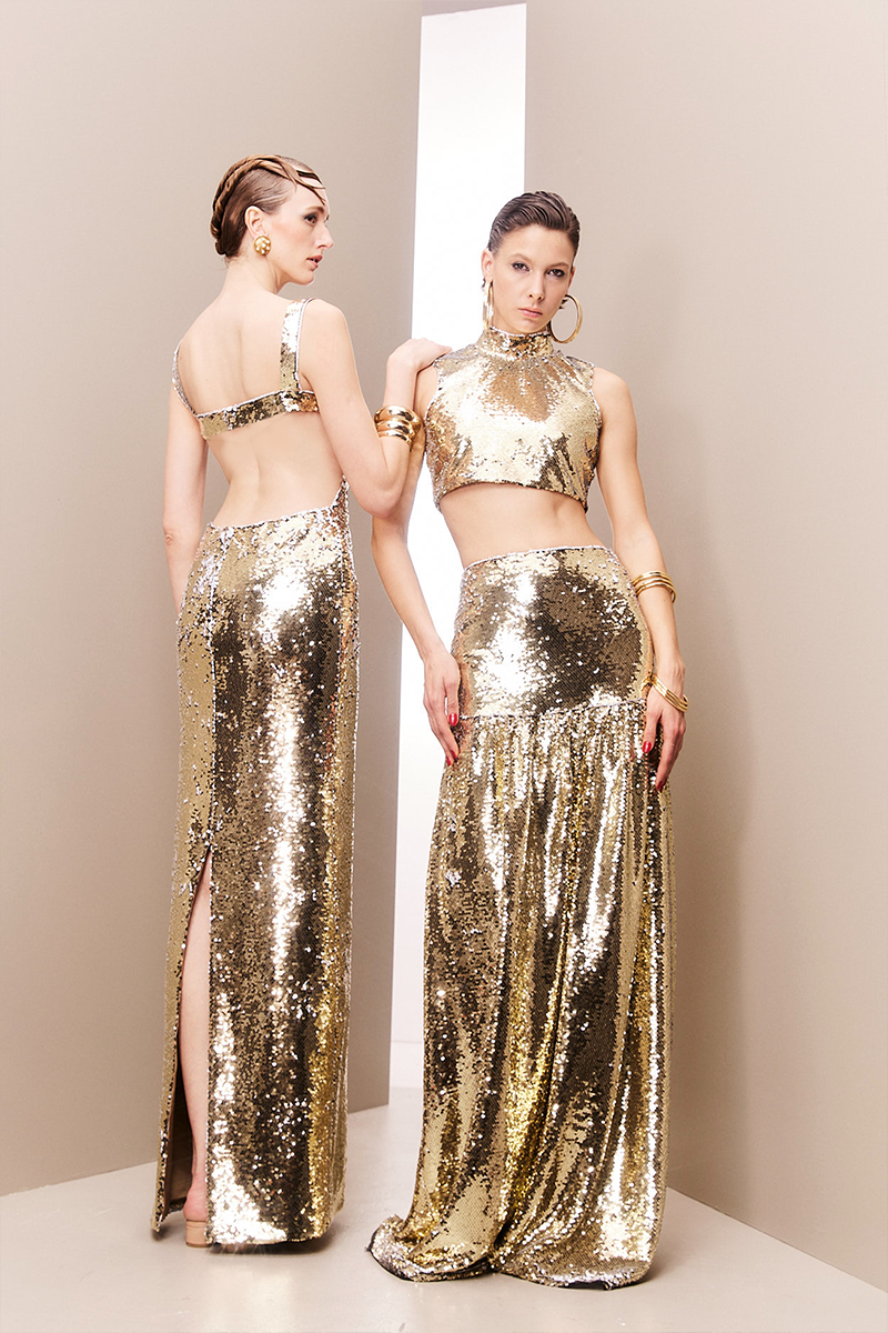 GOLDEN SEQUINED BACKLESS DRESS - CULT MIA