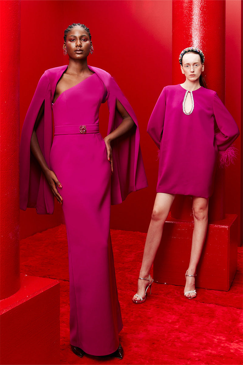SHORT DRESS WITH DAZZLING CRYSTAL IN DEEP MAGENTA - CULT MIA