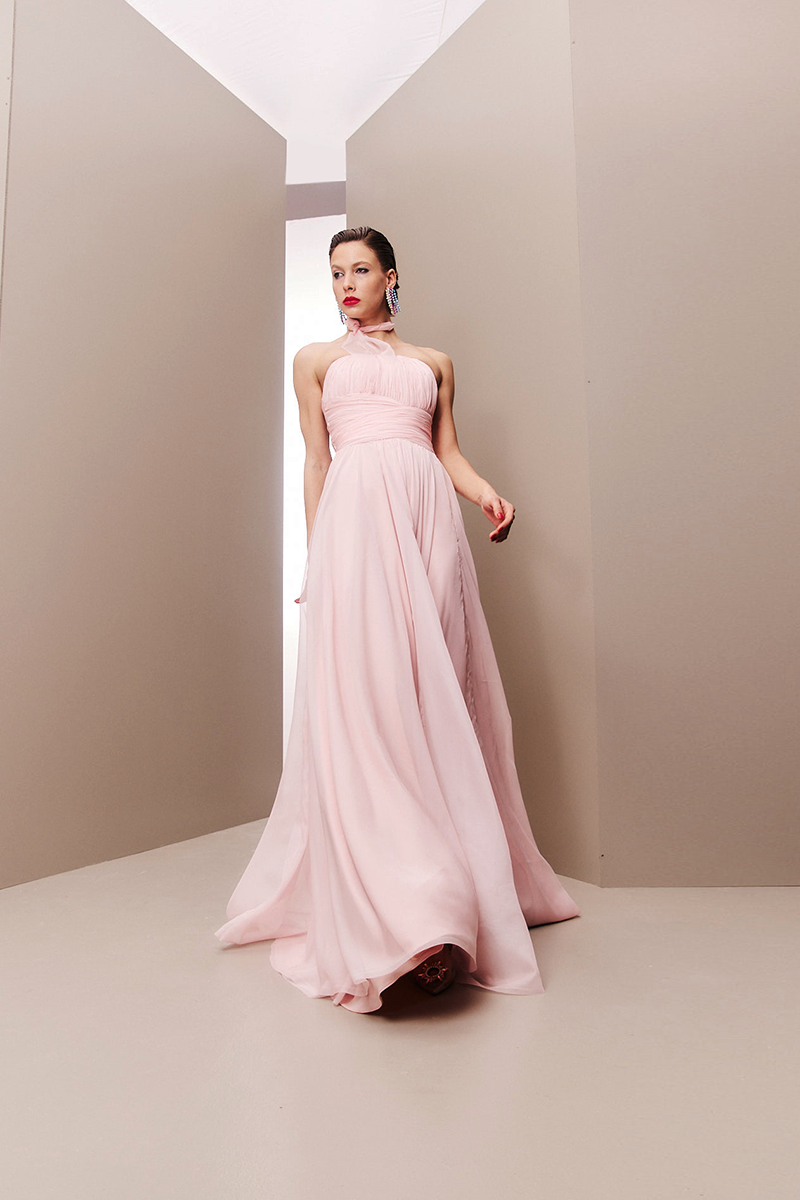 POWDER PINK CORSET DRAPED GOWN - CULT MIA