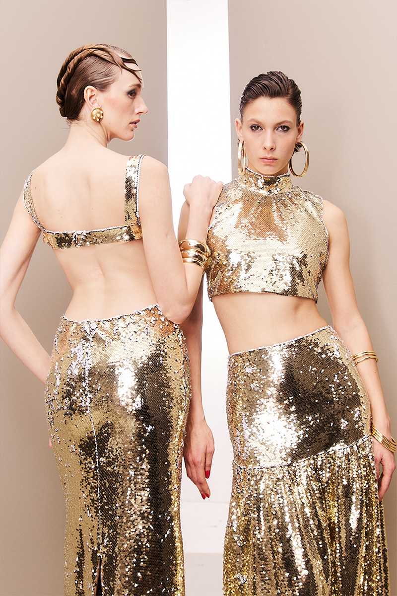 GOLDEN SEQUINED BACKLESS DRESS - CULT MIA
