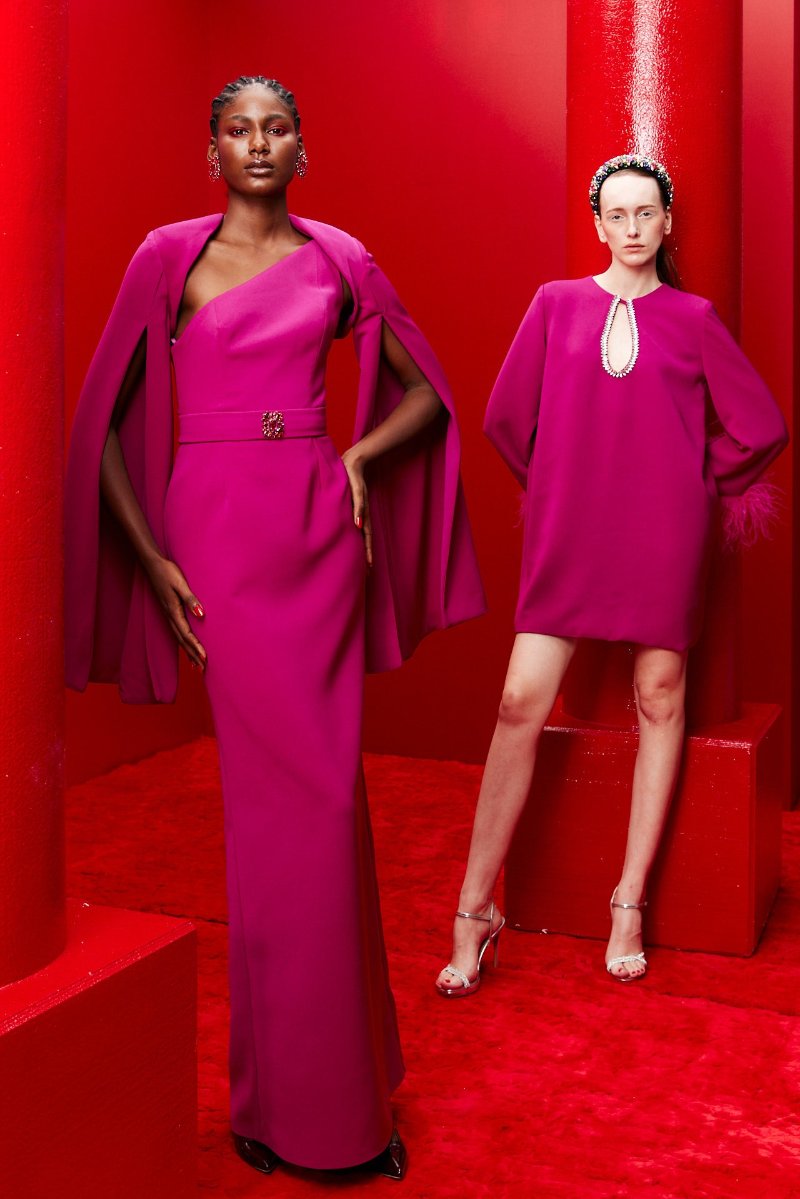 ONE-SHOULDER DRESS WITH CAPE SLEEVES IN DEEP MAGENTA - CULT MIA