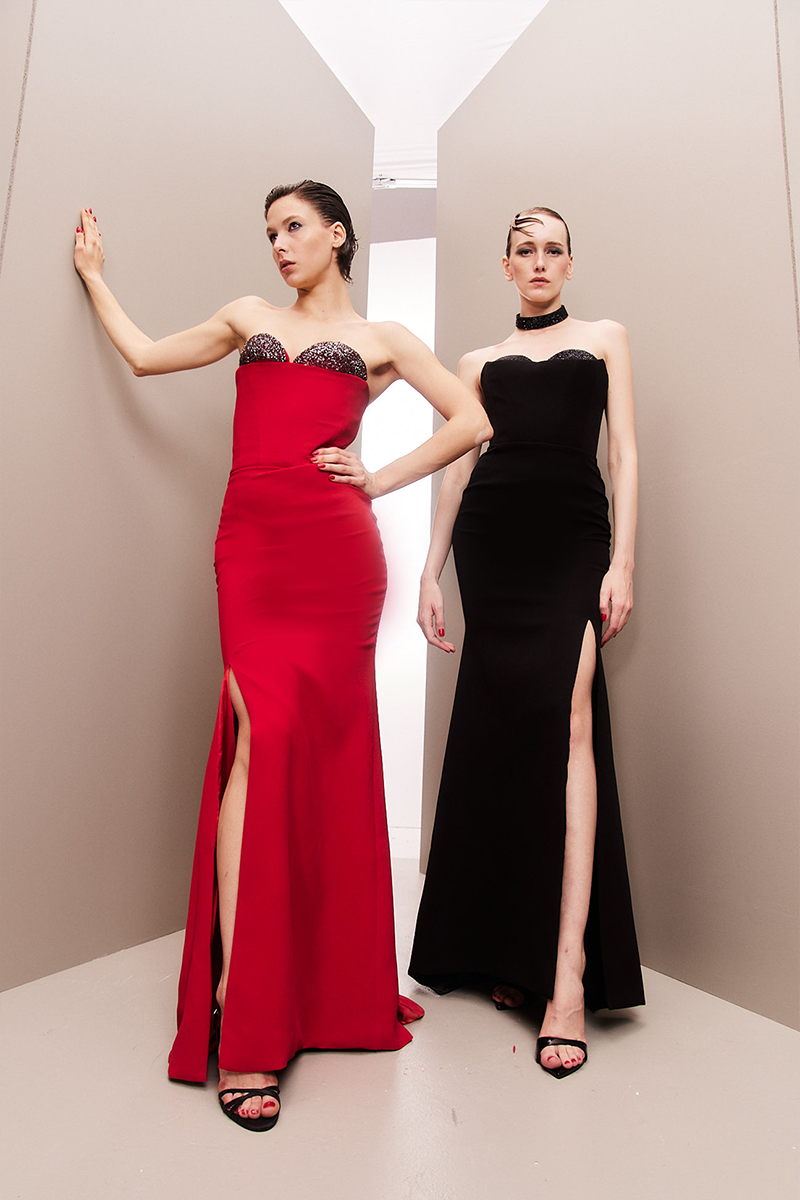 EMBELLISHED NOIR CORSET GOWN - CULT MIA