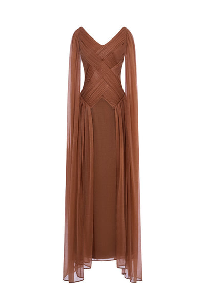 SPANDEX SHEER CHIFFON MAXI DRESS IN BEIGE | CULT MIA | EEGEN STUDIO