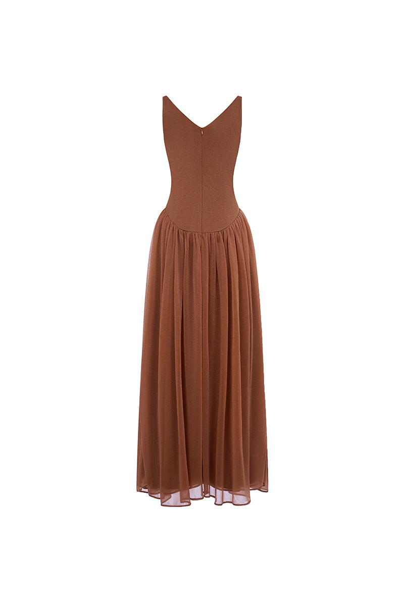 SPANDEX SHEER CHIFFON MAXI DRESS IN BEIGE