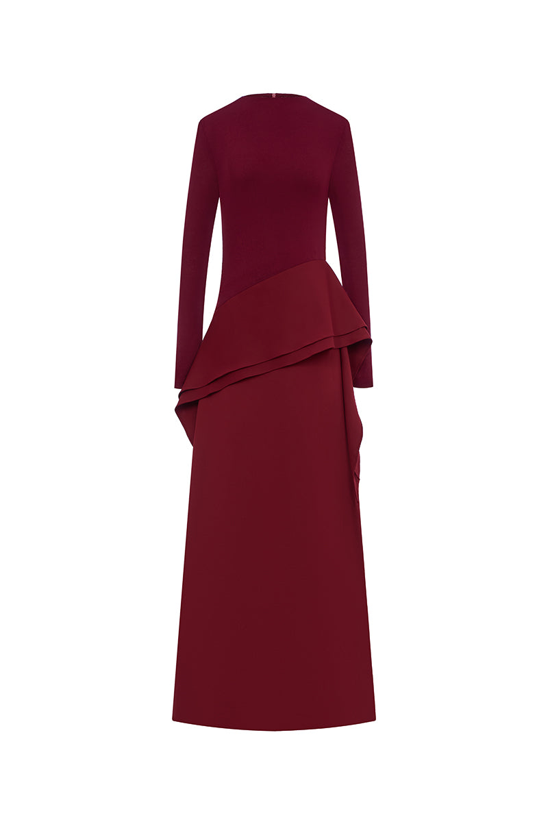 Red spandex jersey maxi dress by EEGEN STUDIO featuring a fitted silhouette and sleeveless design.