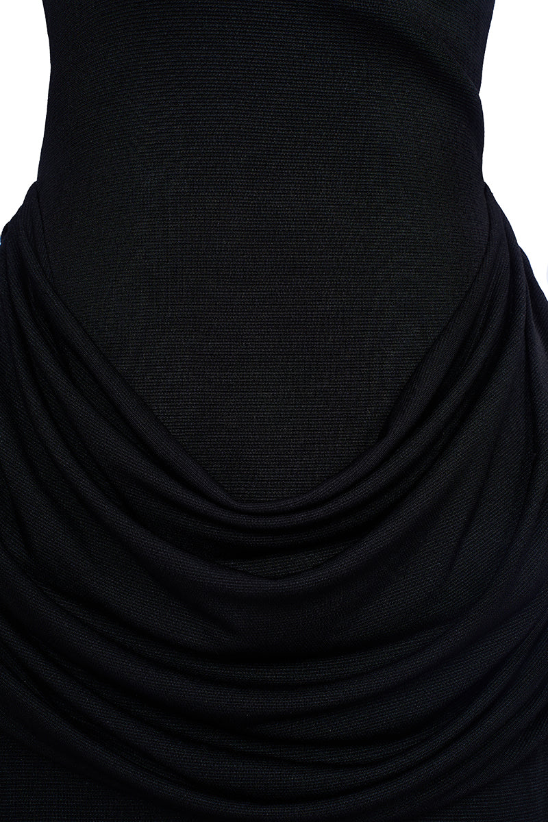Black Twinkle Jersey Spandex maxi dress by EEGEN STUDIO, featuring a fitted silhouette and elegant length.