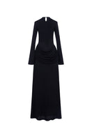 Black Twinkle Jersey Spandex Gown by EEGEN Studio, showcasing a sleek, fitted evening gown with subtle shimmer fabric.